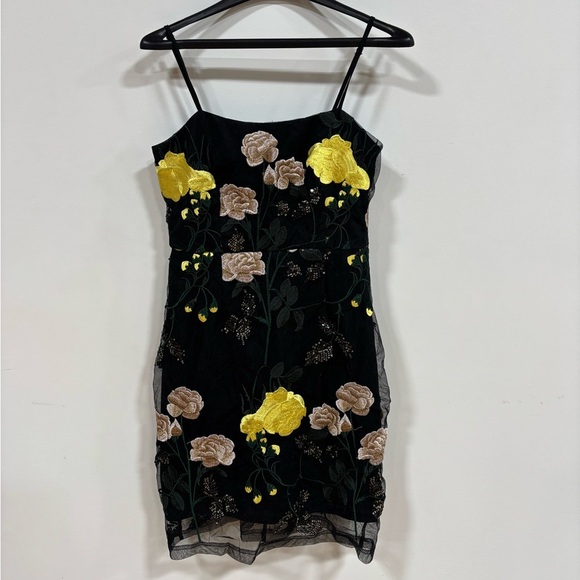 Lulus Dresses & Skirts - NWT Lulu's Black Dress with Yellow and Beige Floral Embroidery